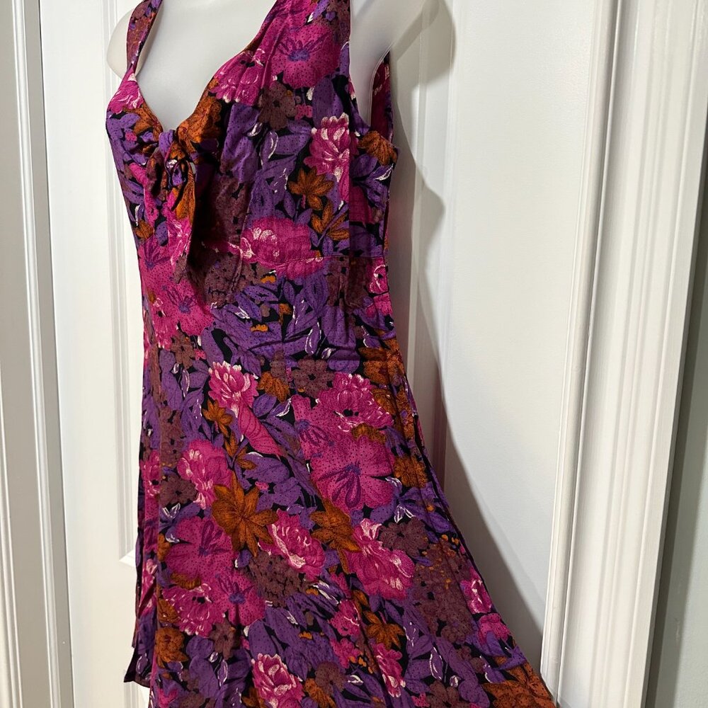 Vintage Wine Colored Floral Fit & Flare Mini Dress, Size L - Picture 5 of 9